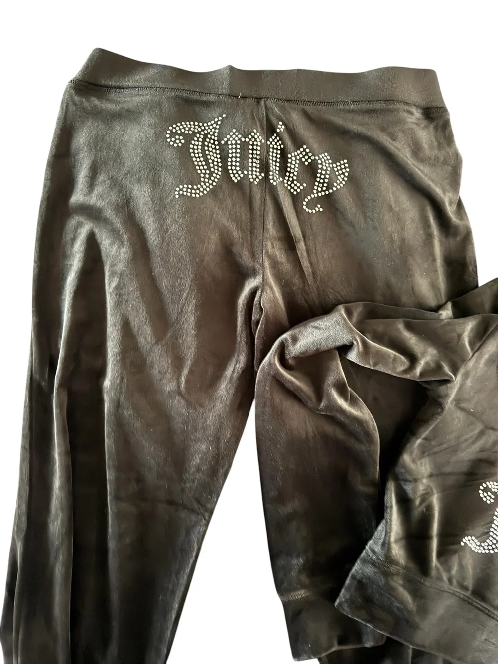 Juicy Couture Black Velour Rhinestone Logo Hoodie & Pants Set